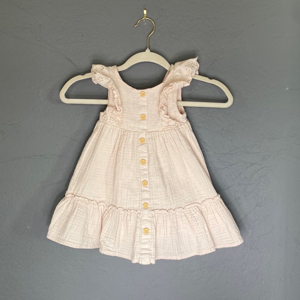 Rachel Ashwell Light Pink Flutter Sleeve Boho Dress Lined 100% Cotton Size 2T